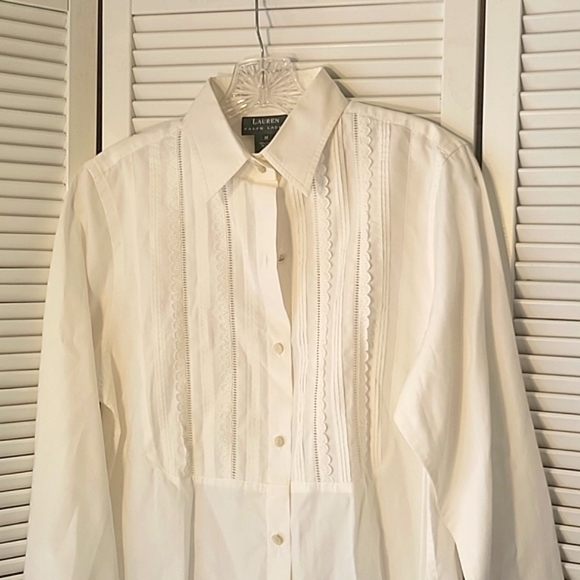 LAUREN RALPH LAUREN WOMEN’S WHITE LONG SLEEVE STITCHED FRONT SHIRT SZM - Picture 2 of 10